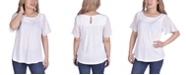 NY Collection Women's Short Flutter Sleeve Top with Imitation Pearls
